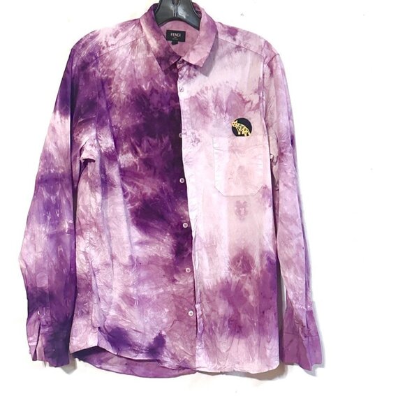 Fendi Purple Shirt Mans Tie Dye Button up Size Small Long Sleeve Cotton Couture - Picture 4 of 10